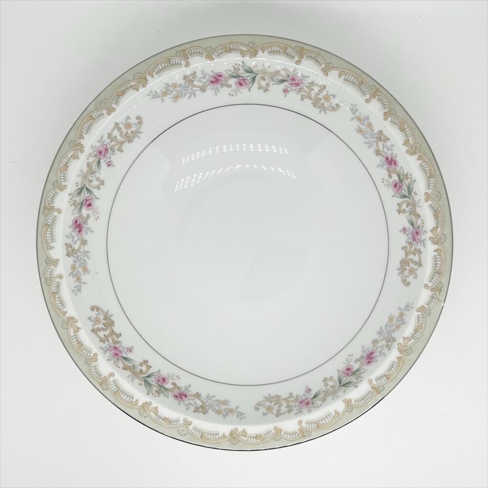 Meito China Kenwood Japan Round Salad Bowl Pink Green Floral Pattern